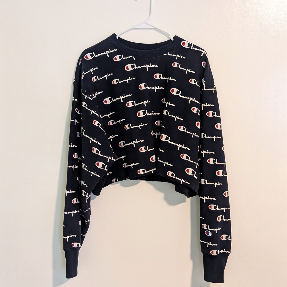 Champion Reverse Weave Women's Navy Blue Long Sleeve Cropped Sweater 2X Large